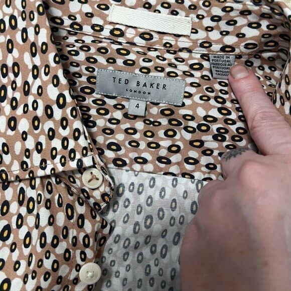 Ted Baker London Dunston Button Up Shirt Men Long Sleeve Tan Pattern Print 4 - Picture 15 of 15